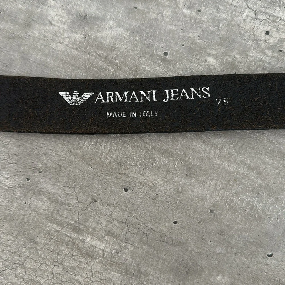 Armani Jeans Black Leather Belt with Metallic Buckle